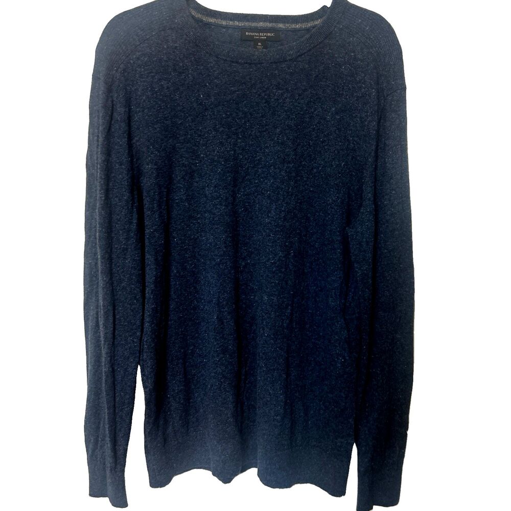 Banana Republic Men's XL  Long Sleeve Navy Blue Silk Linen Knit Pullover Sweater